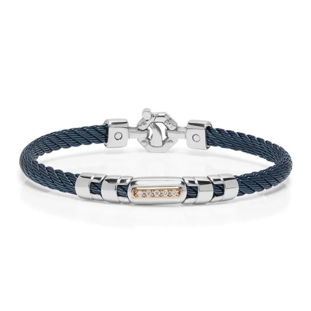 BARAKA Men's BR332001RODB200010 Rose Gold Blue PVD White Diamond Bracelet